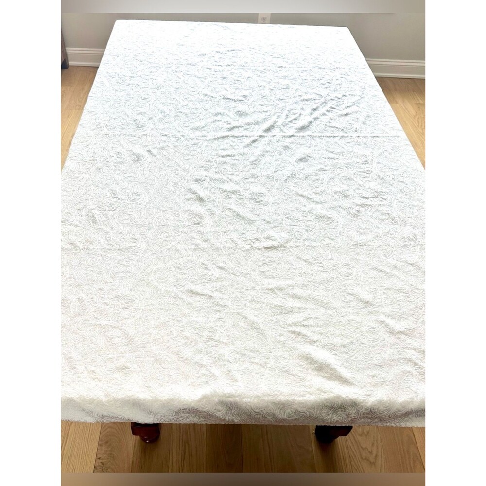 Waterford Linens Tablecloth 80” x 64” – Elegant Ivory Scroll Damask Rectangular